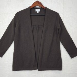 Charter Club 2 Ply Cashmere‎ Sweater Brown Size Small Open Front 3/4 Sleeve